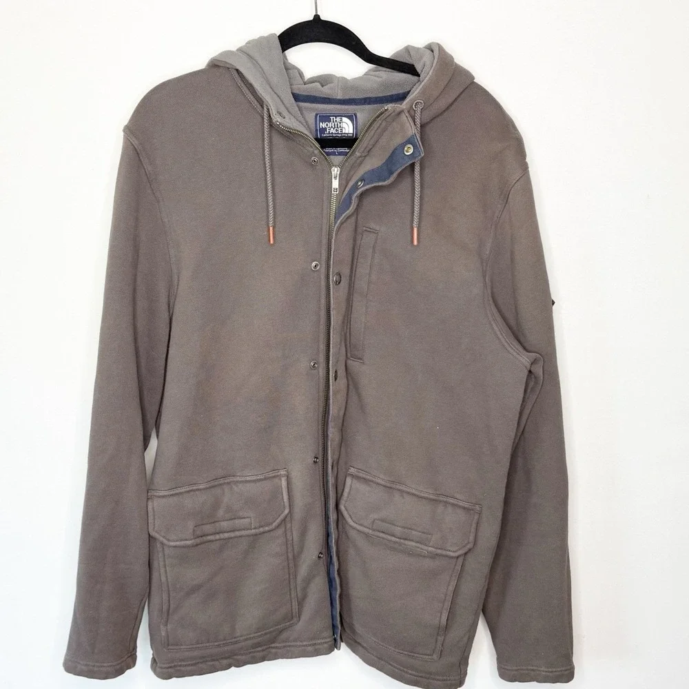 The North Face Mens Large Gray Full Zip Fleece Lined Hoodie Jacket Utility Field